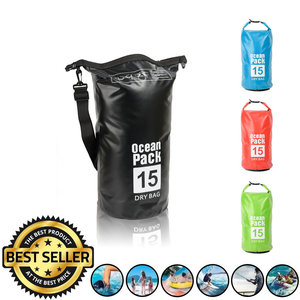 Decopatent Waterdichte Tas Ocean Pack 15L - Waterproof Dry Bag Sack - Schoudertas Droogtas 100% Waterdicht - Survival Outdoor Drybag Rugzak - Survival Bag plunjezak - Outdoor Tas - Reistas - Boottas - Zeiltas - Drybags 15 Liter - Kleur: ZWART - Decopatent®