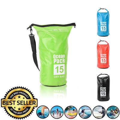 Decopatent Waterdichte Tas Ocean Pack 15L - Waterproof Dry Bag Sack - Schoudertas Droogtas 100% Waterdicht - Survival Outdoor Drybag Rugzak - Survival Bag plunjezak - Outdoor Tas - Reistas - Boottas - Zeiltas - Drybags 15 Liter - Kleur: GROEN - Decopatent®