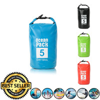 Decopatent Waterdichte Tas Ocean Pack 5L - Waterproof Dry Bag Sack - Schoudertas Droogtas 100% Waterdicht - Survival Outdoor Drybag Rugzak - Survival Bag plunjezak - Outdoor Tas - Reistas - Boottas - Zeiltas - Drybags 5 Liter - Kleur: BLAUW - Decopatent®