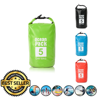 Decopatent Waterdichte Tas Ocean Pack 5L - Waterproof Dry Bag Sack - Schoudertas Droogtas 100% Waterdicht - Survival Outdoor Drybag Rugzak - Survival Bag plunjezak - Outdoor Tas - Reistas - Boottas - Zeiltas - Drybags 5 Liter - Kleur: GROEN - Decopatent®