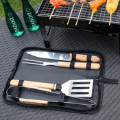 Decopatent BBQ Gereedschap SET 5 Delig in Draagtas - Barbecue Gereedschapset - Barbecue Accessoires Gereedschap - BBQ grill Set in draag tas - Barbeque gereedschapset in Tas koffer - Tang - Spatel - Vleesvork - Vlees Mes - Barbecuegerief - Rvs/Hout - Decopatent®