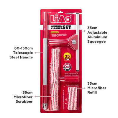 Decopatent 5 Delige Raamwisser / Glasreinigingset met uitschuifbare steel 60->130 Cm Raamwisser met telescoopsteel - Raam inwasser trekker - Ramen wassen -  Raamtrekker - Raamwissers met telescopische steel om ramen te wassen en te Zemen - Decopatent®