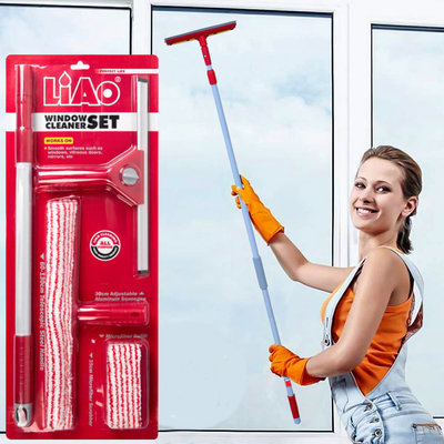 Decopatent 5 Delige Raamwisser / Glasreinigingset met uitschuifbare steel 60->130 Cm Raamwisser met telescoopsteel - Raam inwasser trekker - Ramen wassen -  Raamtrekker - Raamwissers met telescopische steel om ramen te wassen en te Zemen - Decopatent®