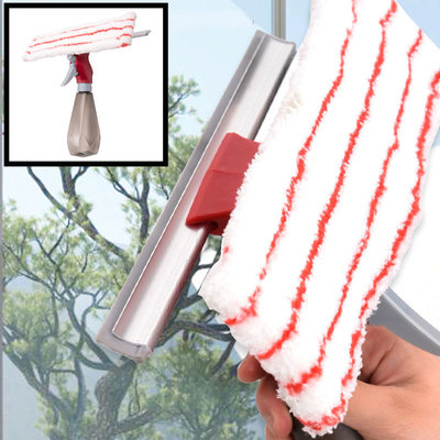 Decopatent Dubbelzijdige Raamwisser / Raamtrekker met Spray functie - Raam wisser / trekker voor glazen ramen of Douche - Window Cleaner - Ramen wassen en Zemen - Ruitenreiniger - Ramenwasser - Ramenwisser - Ramen wassen zonder strepen - Decopatent®