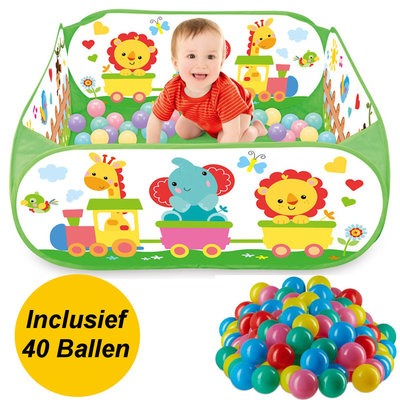 Decopatent Decopatent® Ballenbak Incl 40 Stuks Ballenbak ballen - Dieren trein print - Ballenbak met 40 ballen voor ballenbak