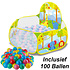 Decopatent Ballenbak met Basketbal Net & Inclusief 100 Ballen - Baby Speelgoed Ballenbak met Vrolijke Dieren print - Ballenbad voor kinderen - Zeshoekig ballenbad - Ballentent Pop up systeem - Ballenbak met 100 stuks ballen - Decopatent®