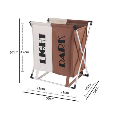 Decopatent Wassorteerder 2 Vakken voor Donkere & Lichte was - 60 Liter - Opvouwbaar frame -Wasmand 2 Vakken - Badkamer Wassorteerder met 2 vakken - Waszak om was te sorteren op kleur - Wasmand met 2 vakken - Kleur Bruin / Wit - Decopatent®