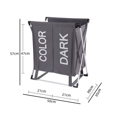 Decopatent Wassorteerder 2 Vakken voor Donkere & Gekleurde was - 60 Liter - Opvouwbaar frame -Wasmand 2 Vakken - Badkamer Wassorteerder met 2 vakken - Waszak om was te sorteren op kleur - Wasmand met 2 vakken - Kleur: GRIJS - Decopatent®
