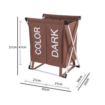 Decopatent Wassorteerder 2 Vakken voor Donkere & Gekleurde was - 60 Liter - Opvouwbaar frame -Wasmand 2 Vakken - Badkamer Wassorteerder met 2 vakken - Waszak om was te sorteren op kleur - Wasmand met 2 vakken - Kleur: BRUIN - Decopatent®