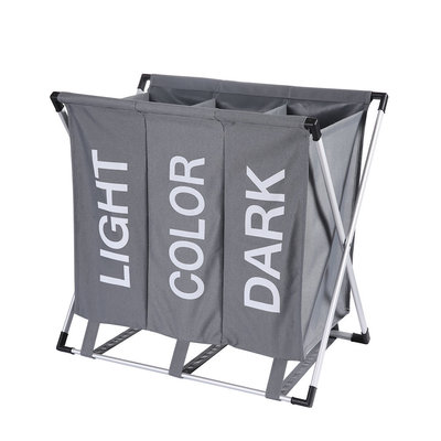 Decopatent Wassorteerder 3 Vakken voor Donkere / Lichte & Gekleurde was - 90 Liter - Opvouwbaar frame -Wasmand 3 Vakken - Badkamer Wassorteerder met 3 vakken - Waszak om was te sorteren op kleur - Kleur: GRIJS - Decopatent®