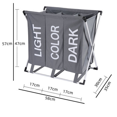 Decopatent Wassorteerder 3 Vakken voor Donkere / Lichte & Gekleurde was - 90 Liter - Opvouwbaar frame -Wasmand 3 Vakken - Badkamer Wassorteerder met 3 vakken - Waszak om was te sorteren op kleur - Kleur: GRIJS - Decopatent®