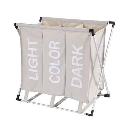 Decopatent Wassorteerder 3 Vakken voor Donkere / Lichte & Gekleurde was - 90 Liter - Opvouwbaar frame -Wasmand 3 Vakken - Badkamer Wassorteerder met 3 vakken - Waszak om was te sorteren op kleur - Kleur: BEIGE - Decopatent®