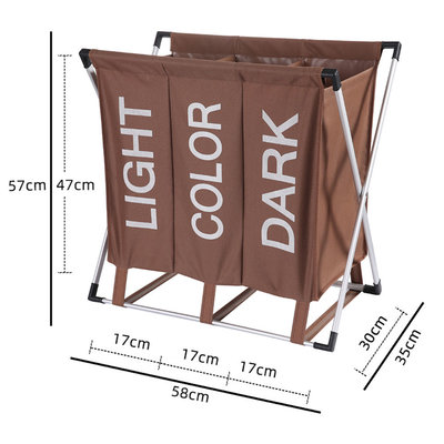 Decopatent Wassorteerder 3 Vakken voor Donkere / Lichte & Gekleurde was - 90 Liter - Opvouwbaar frame -Wasmand 3 Vakken - Badkamer Wassorteerder met 3 vakken - Waszak om was te sorteren op kleur - Kleur: BRUIN - Decopatent®