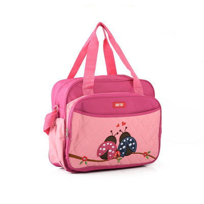 Decopatent Praktische Luiertas / Baby Verzorgingstas INCLUSIEF Verschoningsmatje en Flessenhouder - Lieveheersbeestjes Design - Schoudertas / Rugzak Luiertas met lange hengsels en veel vakken - Grote opberg Capaciteit - Luiertassen Meisjes - Kleur ROZE - Decopatent®