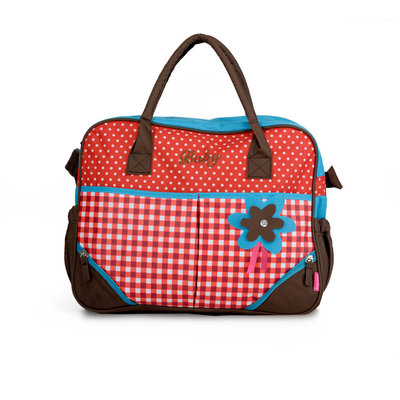 Decopatent Praktische Luiertas / Baby Verzorgingstas INCLUSIEF Verschoningsmatje en Flessenhouder – Schoudertas / Rugzak Luiertas met lange hengsels en veel vakken - Grote opberg Capaciteit - Luiertassen Jongens / Meisjes - Kleur Blauw/Rood/Bruin - Decopatent®