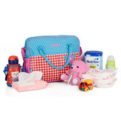 Decopatent Praktische Luiertas / Baby Verzorgingstas INCLUSIEF Verschoningsmatje en Flessenhouder – Schoudertas / Rugzak Luiertas met lange hengsels en veel vakken - Grote opberg Capaciteit - Luiertassen Jongens / Meisjes - Kleur Roze/Blauw/Rood - Decopatent®