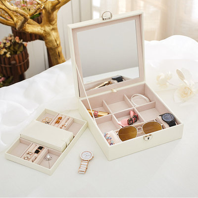 Decopatent Luxe Sieradendoos met Spiegel en 23 Vakken - Witte Luxe Bijouterie Kistje - Juwelendoos met La - Sieradendoos voor Dames / Meisjes - Sieradenhouder voor Sieraden / Oorbellen / Ringen / Halskettingen / Armbanden / Horloge - WIT - Decopatent®