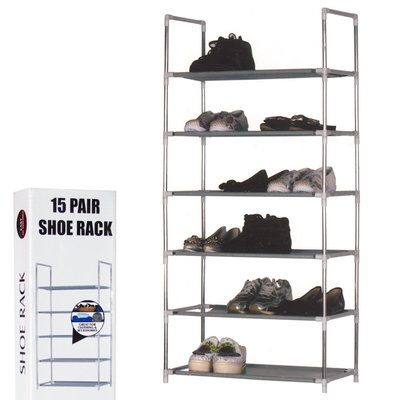 Decopatent Schoenenrek voor 15 paar schoenen - 6 etages - Organizer voor schoenen opbergen - Staand opbergrek schoenenrek - Schoenenkast - Opbergsysteem van metaal met kunststof verbindingen - Schoenenrek - Grijs - Decopatent®