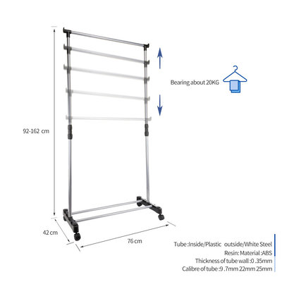 Decopatent Verrijdbaar mobiel 1 Laags Kledingrek op wieltjes - Kleding rek in Hoogte instelbaar 92 -> 162 Cm - Kledingstangen - Kledingrek - Stevig Staand Mobiel Verstelbaar Kleren Rek Garderoberek - Kleur: Zwart/Chrome - Decopatent®