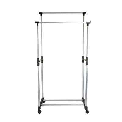 Decopatent Verrijdbaar mobiel 2 Laags Kledingrek op wieltjes - Kleding rek in Hoogte instelbaar van 92 -> 162 Cm - 2 Kledingstangen - Dubbel kledingrek - Stevig Staand Mobiel Verstelbaar Kleren Rek Garderoberek  - Kleur: Zwart/Chrome - Decopatent®