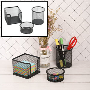 Decopatent 3 Delige Complete Bureau Organizer Set - Mesh bureau organizer - Pennenbakje van metaal / gaas - Memobox - Paperclip houder - Buro pennenhouder - Kleur: Zwart – Decopatent®