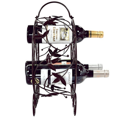 Decopatent Staand Rond Wijnrek van Metaal met Wijn Bladeren - Flessenrek voor 7 wijnflessen - Stapelbaar Wijnrek voor wijn flessen - Wijnrekje - Metalen Wijnrekken - Afm. 31.5 x 15.5 x 35.5 Cm - Decopatent®