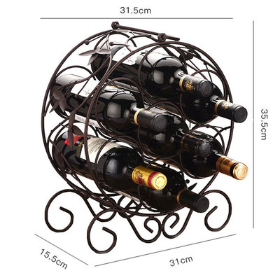 Decopatent Staand Rond Wijnrek van Metaal met Wijn Bladeren - Flessenrek voor 7 wijnflessen - Stapelbaar Wijnrek voor wijn flessen - Wijnrekje - Metalen Wijnrekken - Afm. 31.5 x 15.5 x 35.5 Cm - Decopatent®