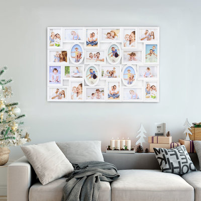 Decopatent XL Fotolijst collage voor 24 Foto's 15 x 10 & 10 x 15 Cm - Fotolijsten Collage foto formaat 12x 15x10 Cm & 12x 10x15 Cm - Fotogalerij fotocollage - Fotolijstje met 24 fotokaders - Fotokader - Afm: 86.5 x 58 Cm - WIT - Decopatent®