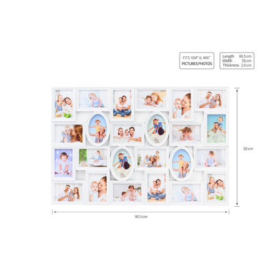 Decopatent XL Fotolijst collage voor 24 Foto's 15 x 10 & 10 x 15 Cm - Fotolijsten Collage foto formaat 12x 15x10 Cm & 12x 10x15 Cm - Fotogalerij fotocollage - Fotolijstje met 24 fotokaders - Fotokader - Afm: 86.5 x 58 Cm - WIT - Decopatent®