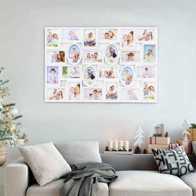 Decopatent XL Fotolijst collage voor 24 Foto's 15 x 10 & 10 x 15 Cm - Fotolijsten Collage foto formaat 12x 15x10 Cm & 12x 10x15 Cm - Fotogalerij fotocollage - Fotolijstje met 24 fotokaders - Fotokader - Afm: 86.5 x 58 Cm - WIT - Decopatent®