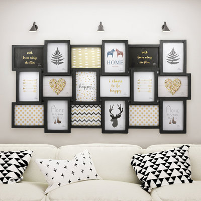 Decopatent XL Fotolijst collage 18 Foto's van 13 x 18 & 18 x 13 Cm - Fotolijsten Collage voor foto formaat 9x 13x18 Cm & 9x 18x13 Cm - Fotogalerij fotocollage - Fotolijstje met 18 fotokaders - Fotokader - Afm: 101 x 52.3 Cm - ZWART - Decopatent®