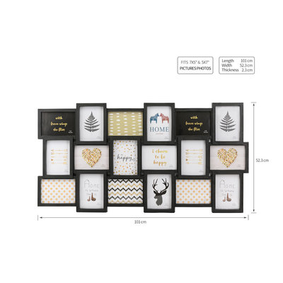 Decopatent XL Fotolijst collage 18 Foto's van 13 x 18 & 18 x 13 Cm - Fotolijsten Collage voor foto formaat 9x 13x18 Cm & 9x 18x13 Cm - Fotogalerij fotocollage - Fotolijstje met 18 fotokaders - Fotokader - Afm: 101 x 52.3 Cm - ZWART - Decopatent®