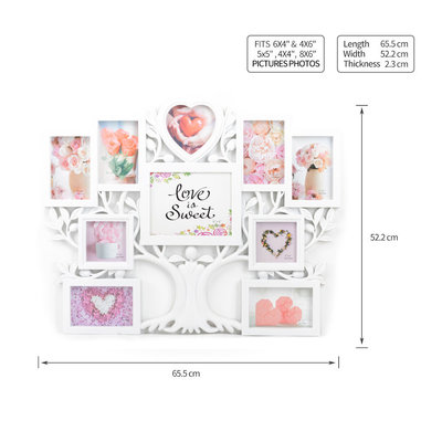 Decopatent Fotolijst collage voor 10 Foto's van verschillende maten - Fotolijsten Collage Geschikt voor foto formaat 10x10 / 15x10 / 13x13 / 10x10 / 20x15 Cm - Fotogalerij Collagelijst - Fotolijstje met 10 fotokaders - Fotokader - Family Tree - WIT - Decopatent®