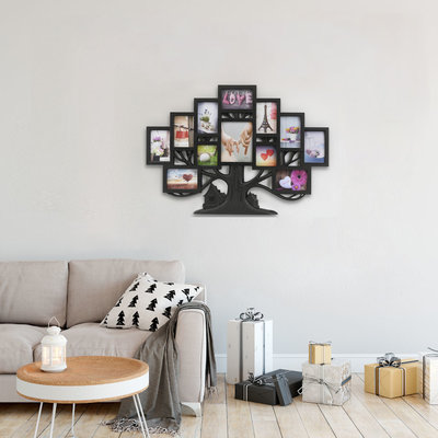 Decopatent Fotolijst collage voor 12 Foto's van verschillende maten - Fotolijsten Collage foto formaat 10x10 / 10x15 / 15x10 / 20x15 Cm - Fotogalerij Collagelijst - Fotolijstje met 12 fotokaders - Fotokader - Foto Boom - Afm 82.2 x 58.2 Cm - Zwart - Decopatent®