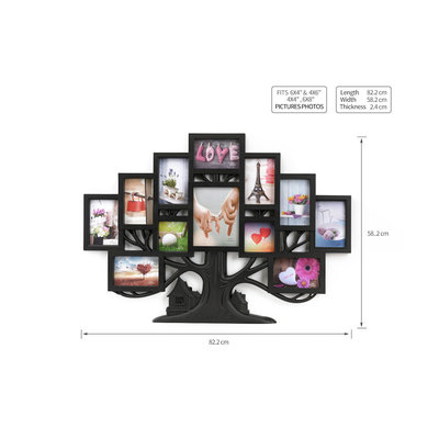 Decopatent Fotolijst collage voor 12 Foto's van verschillende maten - Fotolijsten Collage foto formaat 10x10 / 10x15 / 15x10 / 20x15 Cm - Fotogalerij Collagelijst - Fotolijstje met 12 fotokaders - Fotokader - Foto Boom - Afm 82.2 x 58.2 Cm - Zwart - Decopatent®