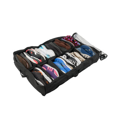 Decopatent Schoenen organizer opberg tas voor 12 Paar Schoenen - Schoenen opberg systeem - Schoenen opbergen onder bed of kast - Opbergbox - Schoenenopberger - Opberglade schoenen opbergsysteem - Schoenenzak met rits - Kleur: ZWART -  Decopatent®