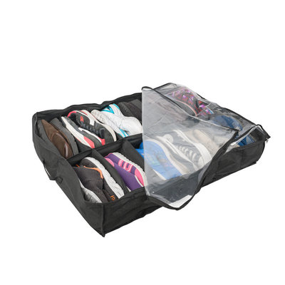 Decopatent Schoenen organizer opberg tas voor 12 Paar Schoenen - Schoenen opberg systeem - Schoenen opbergen onder bed of kast - Opbergbox - Schoenenopberger - Opberglade schoenen opbergsysteem - Schoenenzak met rits - Kleur: ZWART -  Decopatent®