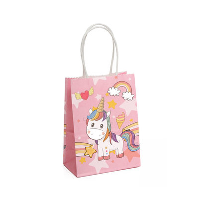 Decopatent 12 STUKS MIX Unicorns / Eenhoorn Traktatie Uitdeel papieren zakjes met handvat - Uitdeelzakjes Unicorn - Gift bags - Cadeauzakjes - Papieren tasjes - Papieren Draagtas - Jongens & Meisjes - Kinderfeestje - Afm. 11 x 6 x 15 Cm. - Decopatent®