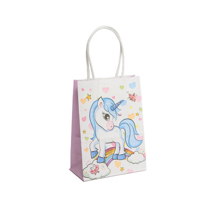 Decopatent 12 STUKS MIX Unicorns / Eenhoorn Traktatie Uitdeel papieren zakjes met handvat - Uitdeelzakjes Unicorn - Gift bags - Cadeauzakjes - Papieren tasjes - Papieren Draagtas - Jongens & Meisjes - Kinderfeestje - Afm. 11 x 6 x 15 Cm. - Decopatent®