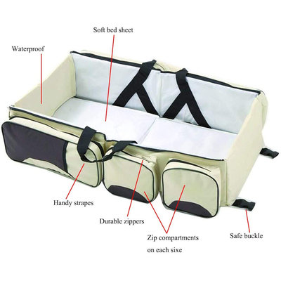 Decopatent Baby Reisbed & Baby Luiertas in 1 - Reisbedje voor Baby’s & Kleuters - Reiswieg voor uw Kind - Multifunctioneel Travel Reisbed - Camping Babybedje - Reistas tijdens uw Vlieg- of Autoreis - Vliegtuigbedje - Babynestje - Kleur: Creme - Decopatent®