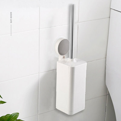 Decopatent WC borstel met houder hangend - Toiletborstel in houder met zuignap - Toiletborstelhouder voor aan de wand - Hygiënische WC borstel vrijstaand - toiletset - Toilet / WC borstel en houder - WIT/GRIJS - Decopatent®