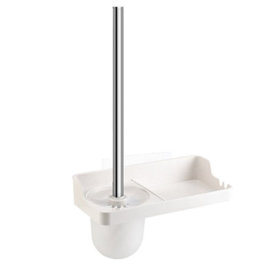 Decopatent WC borstel met houder hangend met Legplankje - Toiletborstel in houder met plakstrip - Toiletborstelhouder voor aan de wand - Hygiënische WC borstel vrijstaand - toiletset - Toilet / WC borstel en houder - WIT - Decopatent®