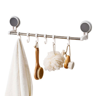 Decopatent Keuken / Badkamer wandrek met 6 Ophanghaken - Hangend zwevend keukenrek / Badkamerrek voorzien van 6 ophang haken - Wandplank voor bestek en keuken accesoires - Muur / Wand Bevestiging - Montage zonder Boren - Decopatent® 