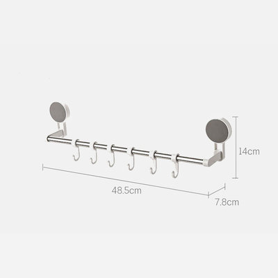 Decopatent Keuken / Badkamer wandrek met 6 Ophanghaken - Hangend zwevend keukenrek / Badkamerrek voorzien van 6 ophang haken - Wandplank voor bestek en keuken accesoires - Muur / Wand Bevestiging - Montage zonder Boren - Decopatent® 