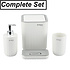 Decopatent Luxe 4 Delige Badkamer / Toilet accessoires Set - Kunsstof Badkamerset - Witte Badkamer- & Toiletset - Badkamer accessoires set - Afvalemmer met Deksel/Tandenborstelhouder/Beker/Zeepdispencer met pompje/Zeepschaal - WIT - Decopatent®