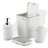 Decopatent Luxe 4 Delige Badkamer / Toilet accessoires Set - Kunsstof Badkamerset - Witte Badkamer- & Toiletset - Badkamer accessoires set - Afvalemmer met Deksel/Tandenborstelhouder/Beker/Zeepdispencer met pompje/Zeepschaal - WIT - Decopatent®