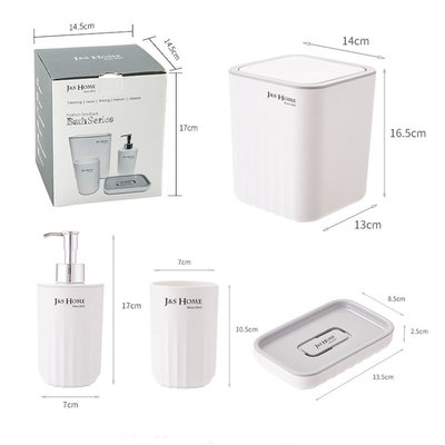 Decopatent Luxe 4 Delige Badkamer / Toilet accessoires Set - Kunsstof Badkamerset - Witte Badkamer- & Toiletset - Badkamer accessoires set - Afvalemmer met Deksel/Tandenborstelhouder/Beker/Zeepdispencer met pompje/Zeepschaal - WIT - Decopatent®