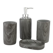 Decopatent Luxe 4 Delige Badkamer / Toilet accessoires Set - Kunsstof Badkamerset - Grijs Badkamer- & Toiletset - Badkamer accessoires set - Tandenborstelhouder / Beker / Zeepdispencer met pompje / Zeepschaal - Grijs Marmer Kleur - Decopatent®