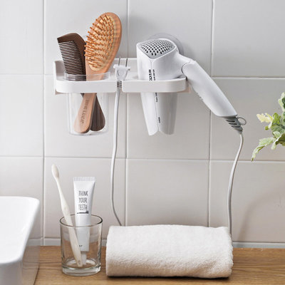 Decopatent Hangende Föhnhouder met zuignap zonder te boren - Haardrogerhouder - Fohnhouders - Vrijstaand ophangrek voor föhn - Fohn haardroger houder voor badkamer - Fohn ophangen - Organizer voor fohn/kammen & Borstels - WIT - Decopatent®