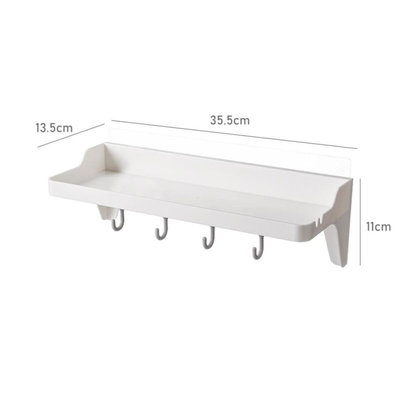 Decopatent Zelfklevend Keuken / Badkamer / Toilet Opbergrek met 1 Legplank en 4 Ophanghaken - Muur / Wand Bevestiging met Plakstrip - Keuken gerei houder - Wandplank - Zonder Boren & Schroeven - Decopatent®